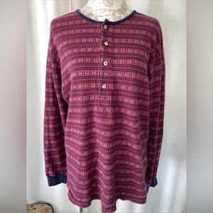 Polo Ralph Lauren Mens Vintage 90s Greek Key Striped Henley Shirt Red Medium USA